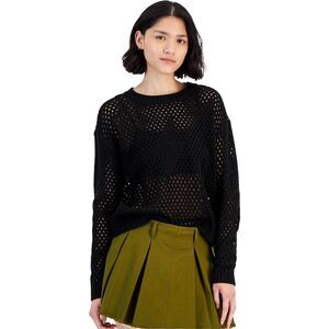 JUST POLLY Womens Mesh Style Pullover Sweater, Black, NWT